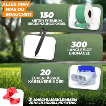 Mähroboter Begrenzungskabel Set – Kabel + Erdnägel + Kabelverbinder + Anschlussklemmen – Komplettset für alle Marken Testbericht